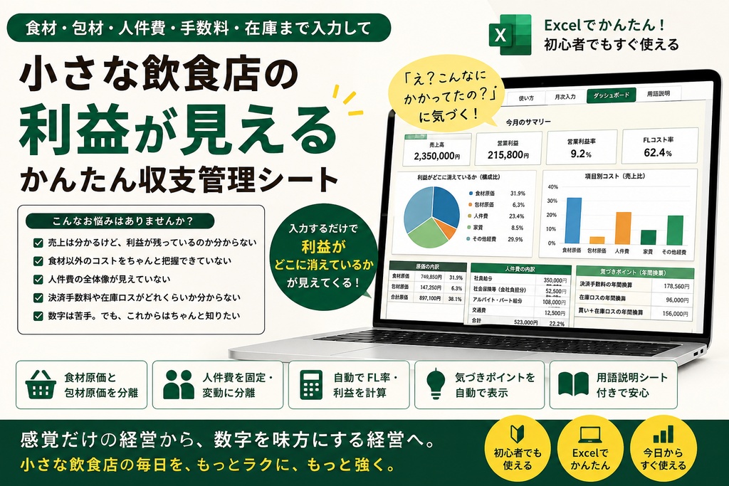 小さな飲食店の利益が見える かんたん収支管理シート