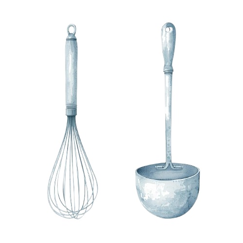 【キッチン用品シリーズ】水彩アンティーク風クリップアート12+1セット|PNG背景透過