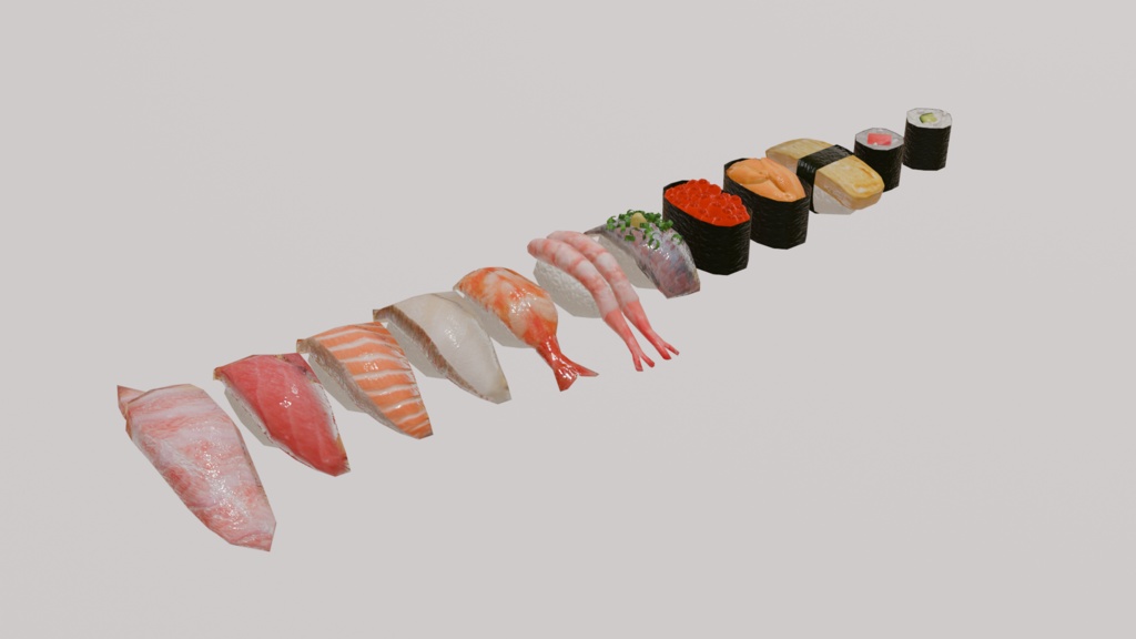 単品寿司12品セット ~12-piece sushi_asset~ Blender/FBX