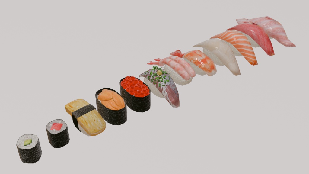 単品寿司12品セット ~12-piece sushi_asset~ Blender/FBX