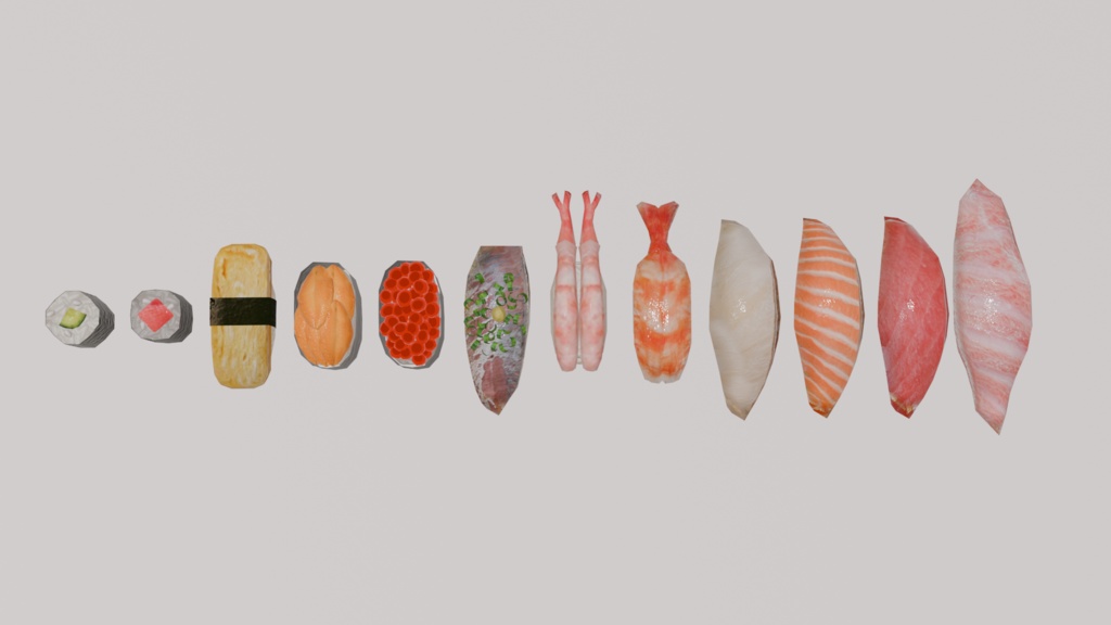 単品寿司12品セット ~12-piece sushi_asset~ Blender/FBX