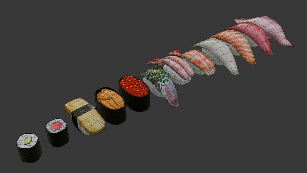 単品寿司12品セット ~12-piece sushi_asset~ Blender/FBX