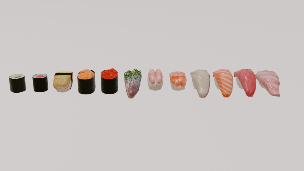 単品寿司12品セット ~12-piece sushi_asset~ Blender/FBX