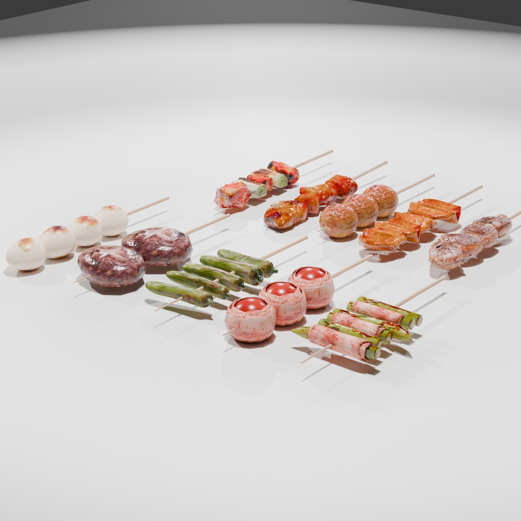 焼鳥10品セット ~10-piece yakitori_asset~ Blender/FBX
