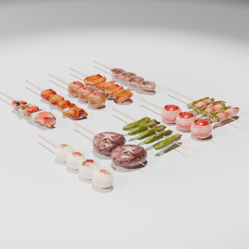 焼鳥10品セット ~10-piece yakitori_asset~ Blender/FBX