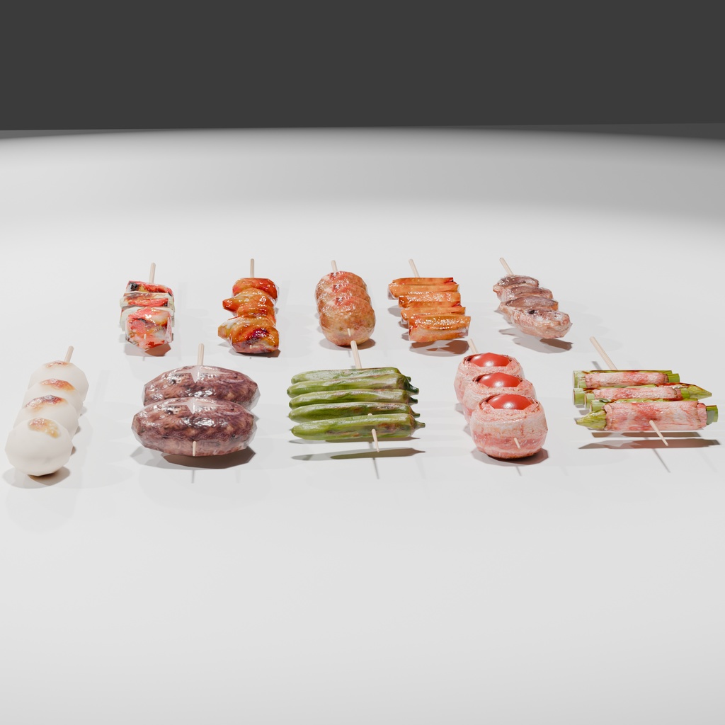 焼鳥10品セット ~10-piece yakitori_asset~ Blender/FBX
