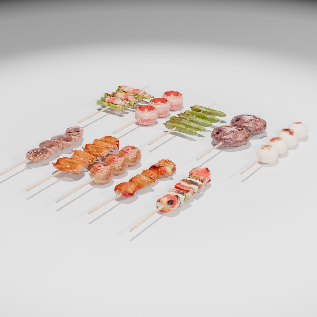 焼鳥10品セット ~10-piece yakitori_asset~ Blender/FBX