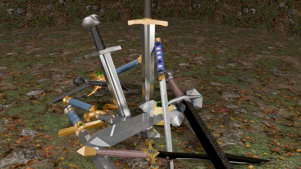 シンプルな剣モデル10種セット(ローポリ)~Blender/FBX