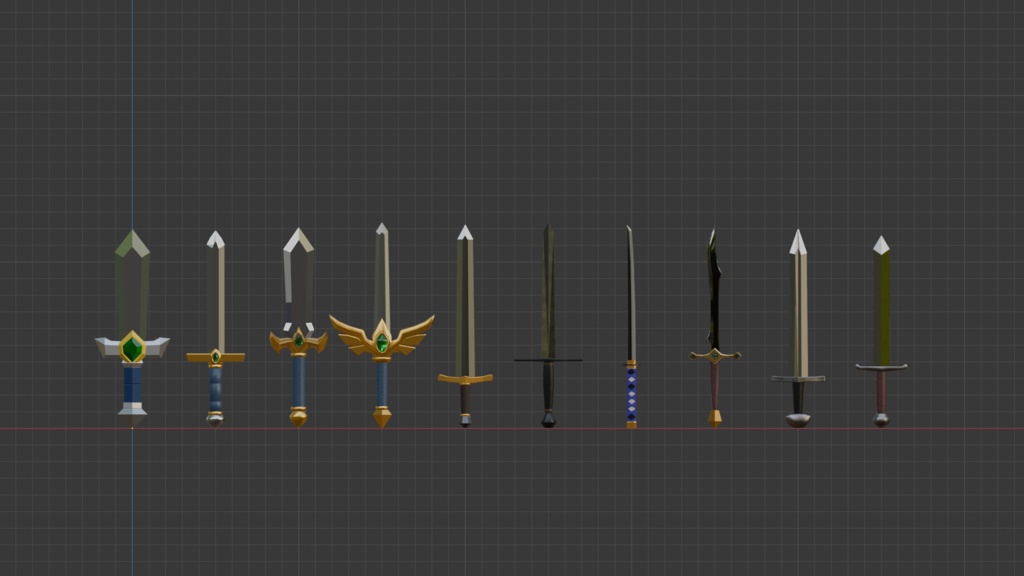 シンプルな剣モデル10種セット(ローポリ)~Blender/FBX