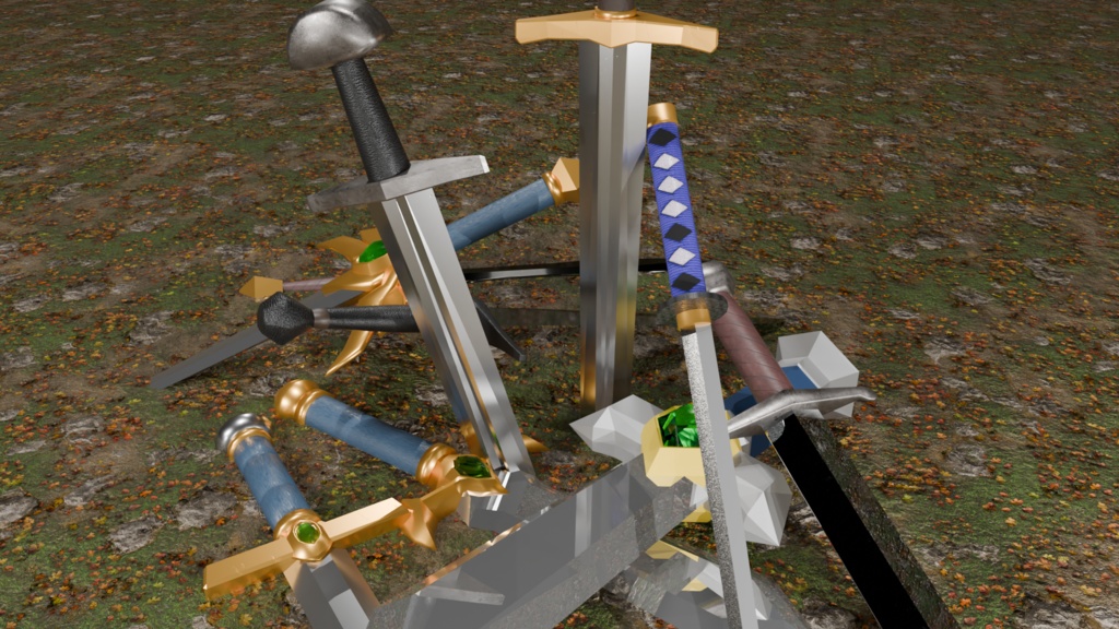 シンプルな剣モデル10種セット(ローポリ)~Blender/FBX