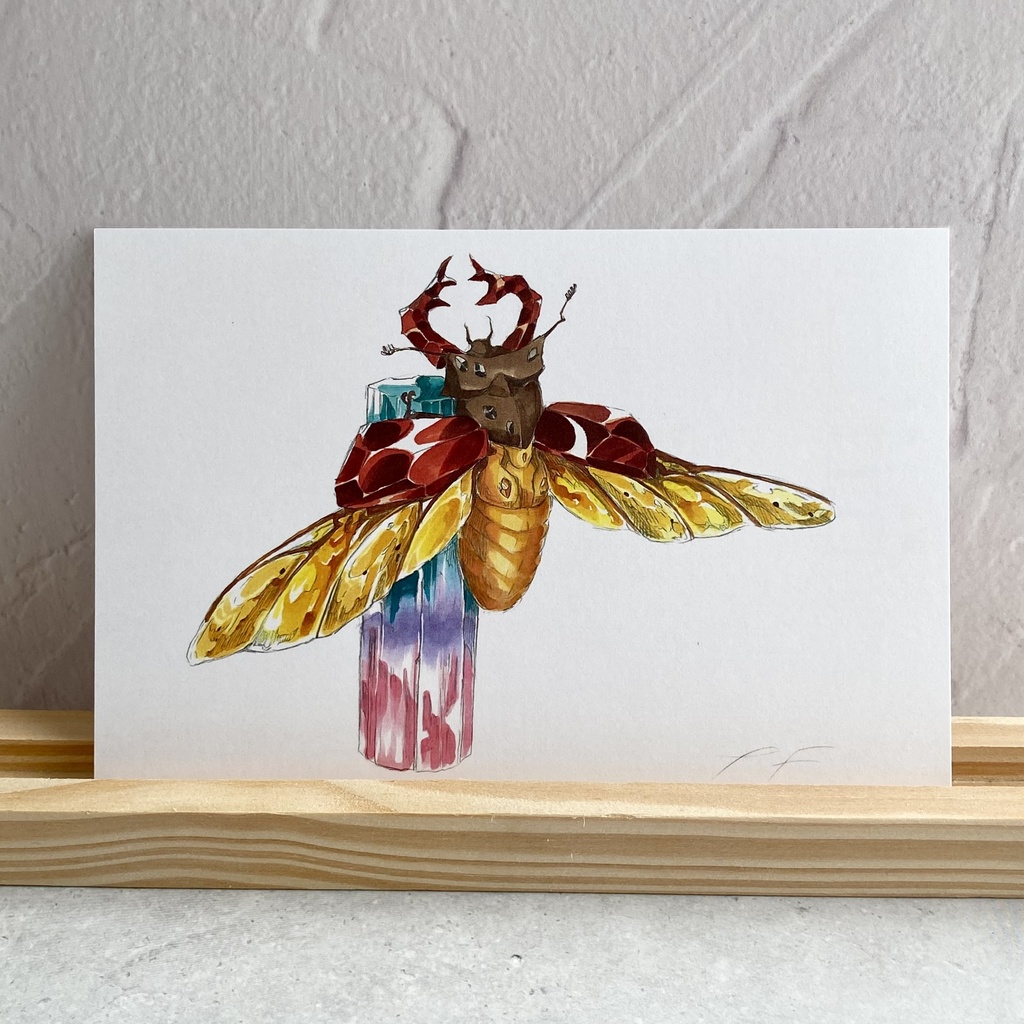 ポストカード【ヨーロッパミヤマクワガタ × 鉱物】