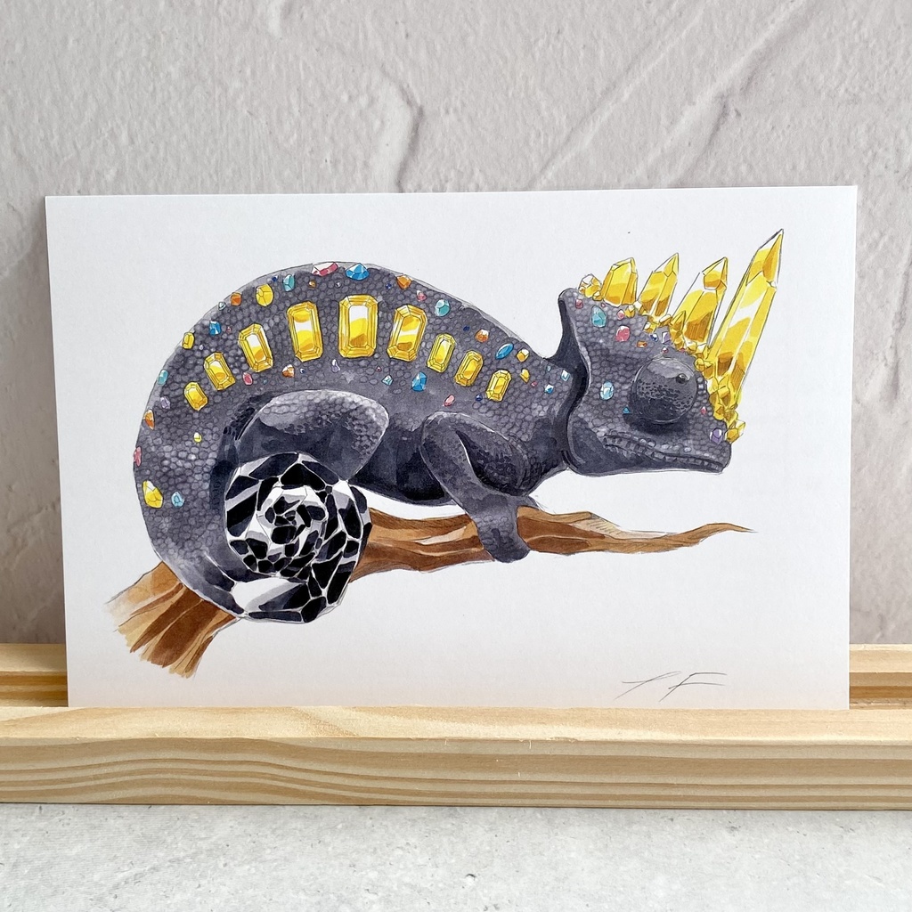 ポストカード【カメレオン(黒) × 鉱物】
