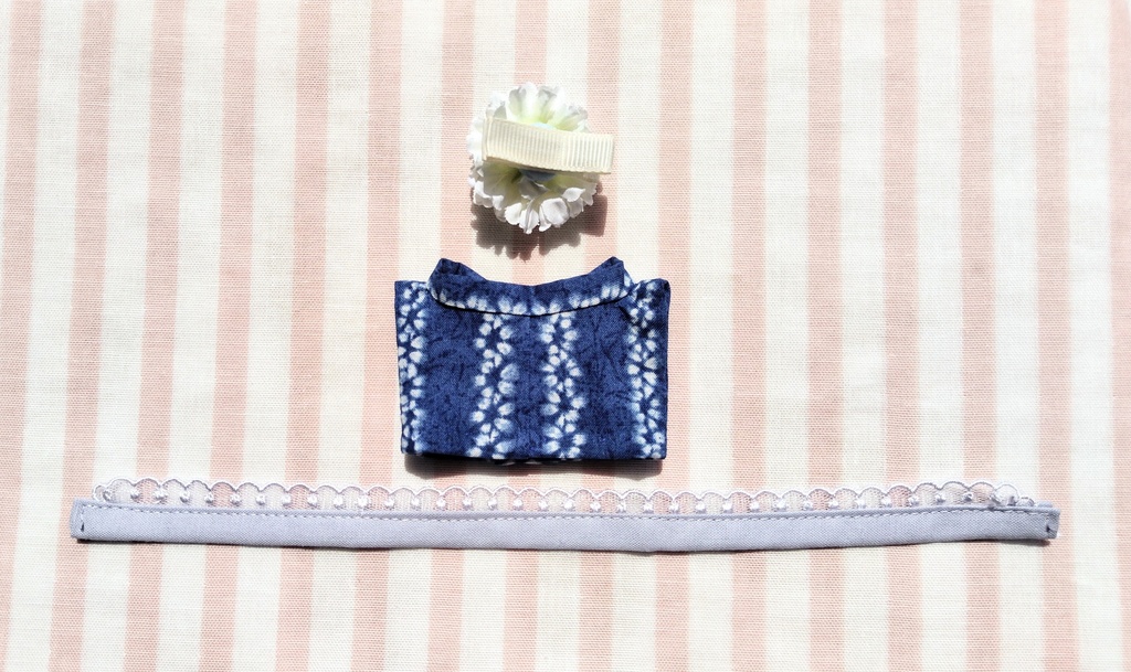 【パピ用】白いお花と藍染め風浴衣セット