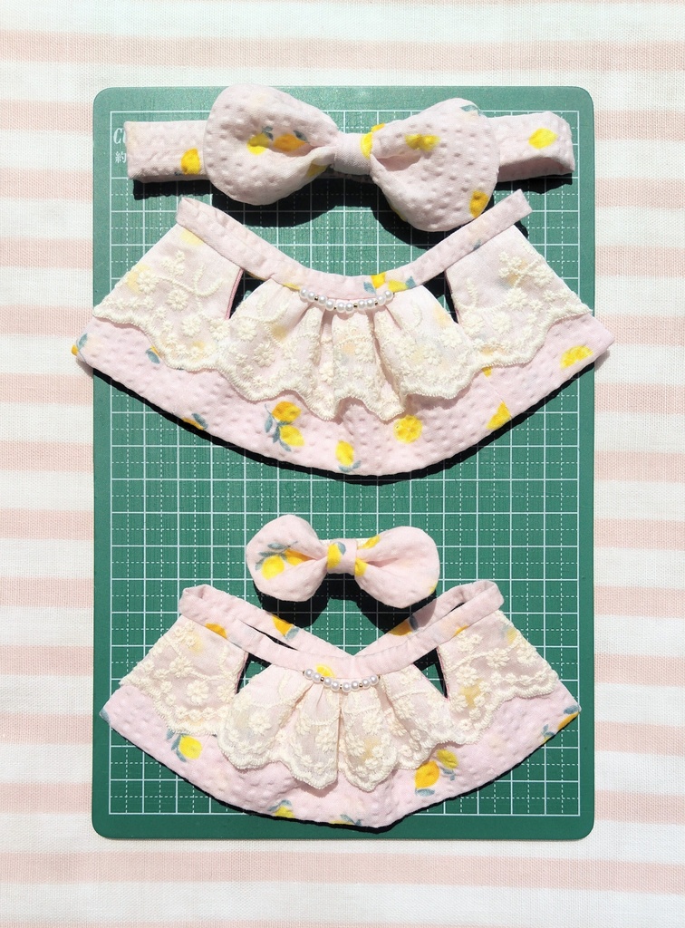 【ちいさいぱぴちゃん用】檸檬とレースのエプロンドレス〈ピンク〉