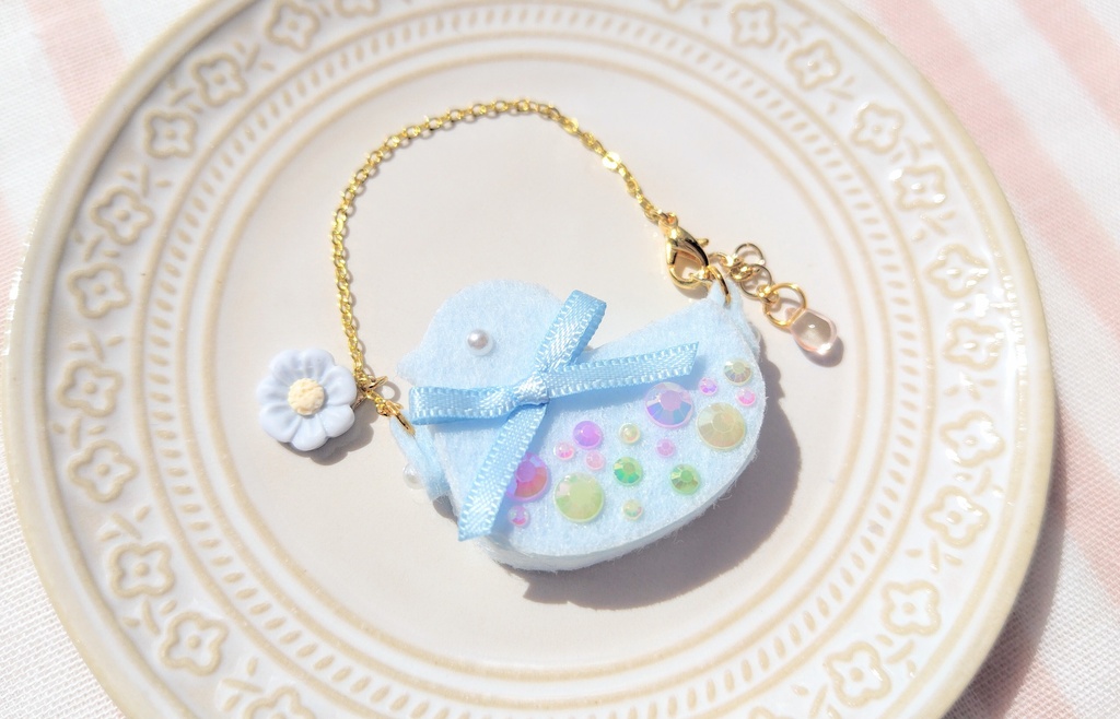 【小物が入る】しあわせのあおいとりさんポシェット