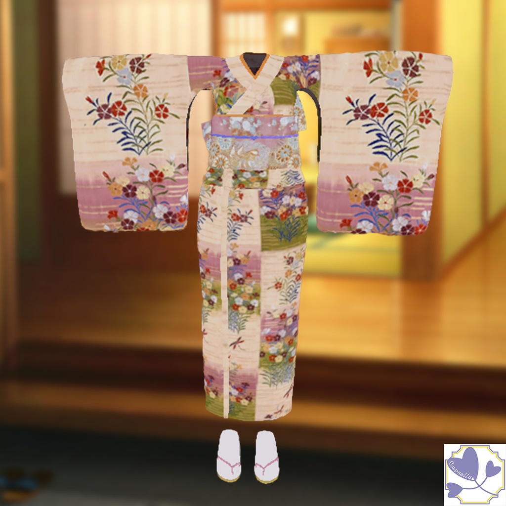 【VRChat】段に霞と撫子に蜻蛉文唐織 着物衣装【3Avatar対応】