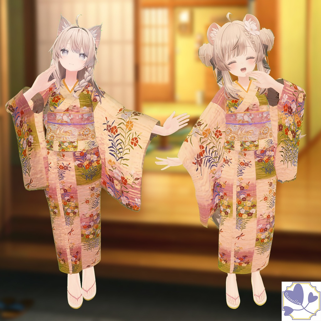 【VRChat】段に霞と撫子に蜻蛉文唐織 着物衣装【3Avatar対応】