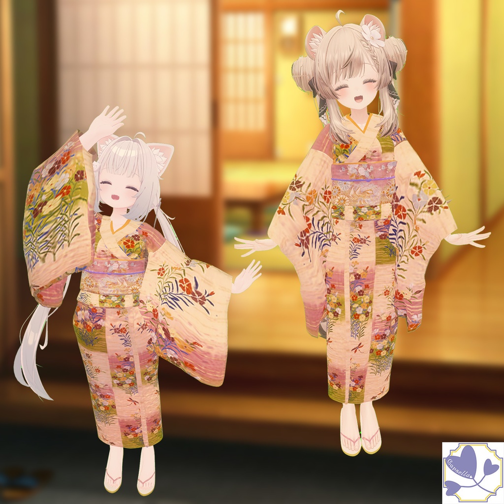 【VRChat】段に霞と撫子に蜻蛉文唐織 着物衣装【3Avatar対応】