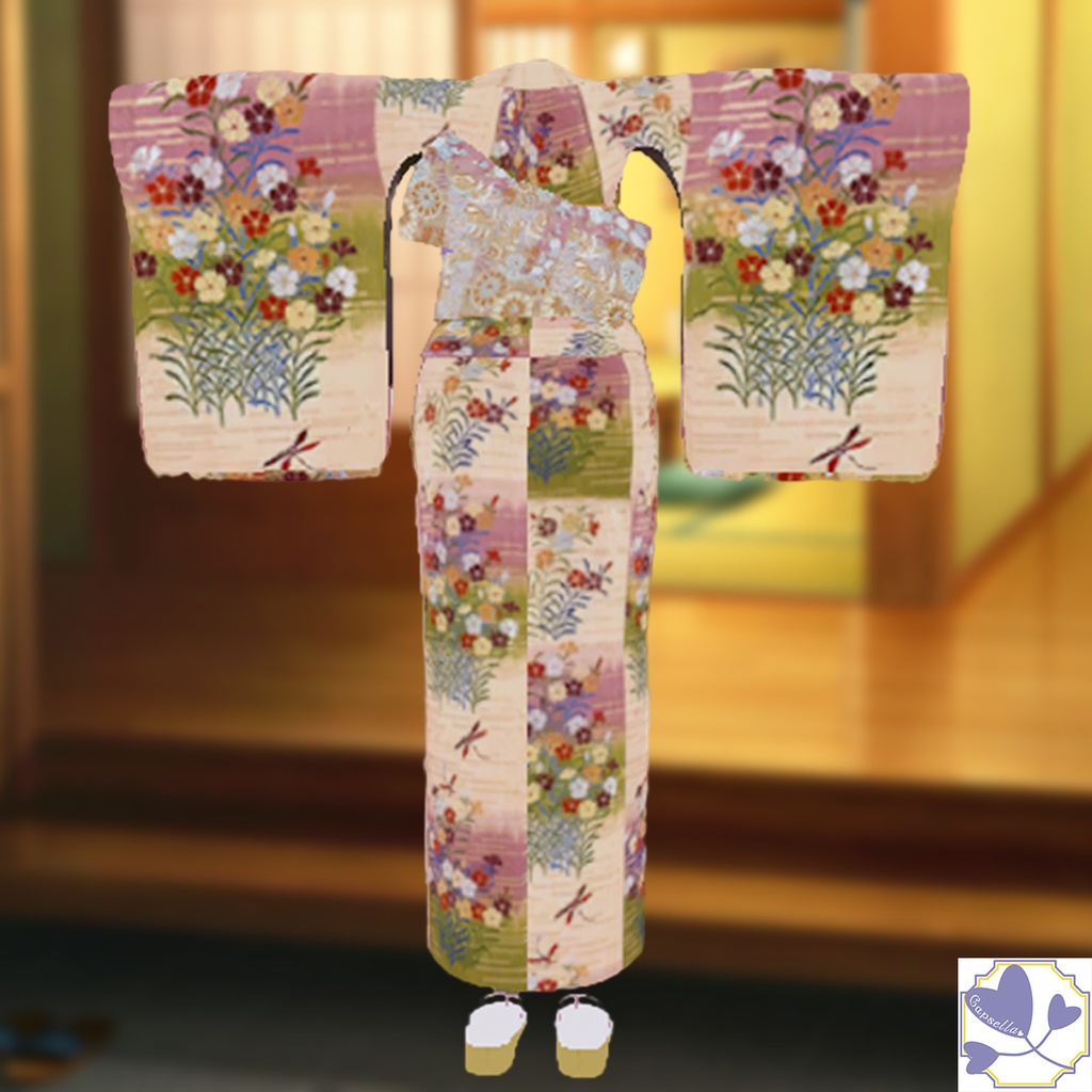 【VRChat】段に霞と撫子に蜻蛉文唐織 着物衣装【3Avatar対応】