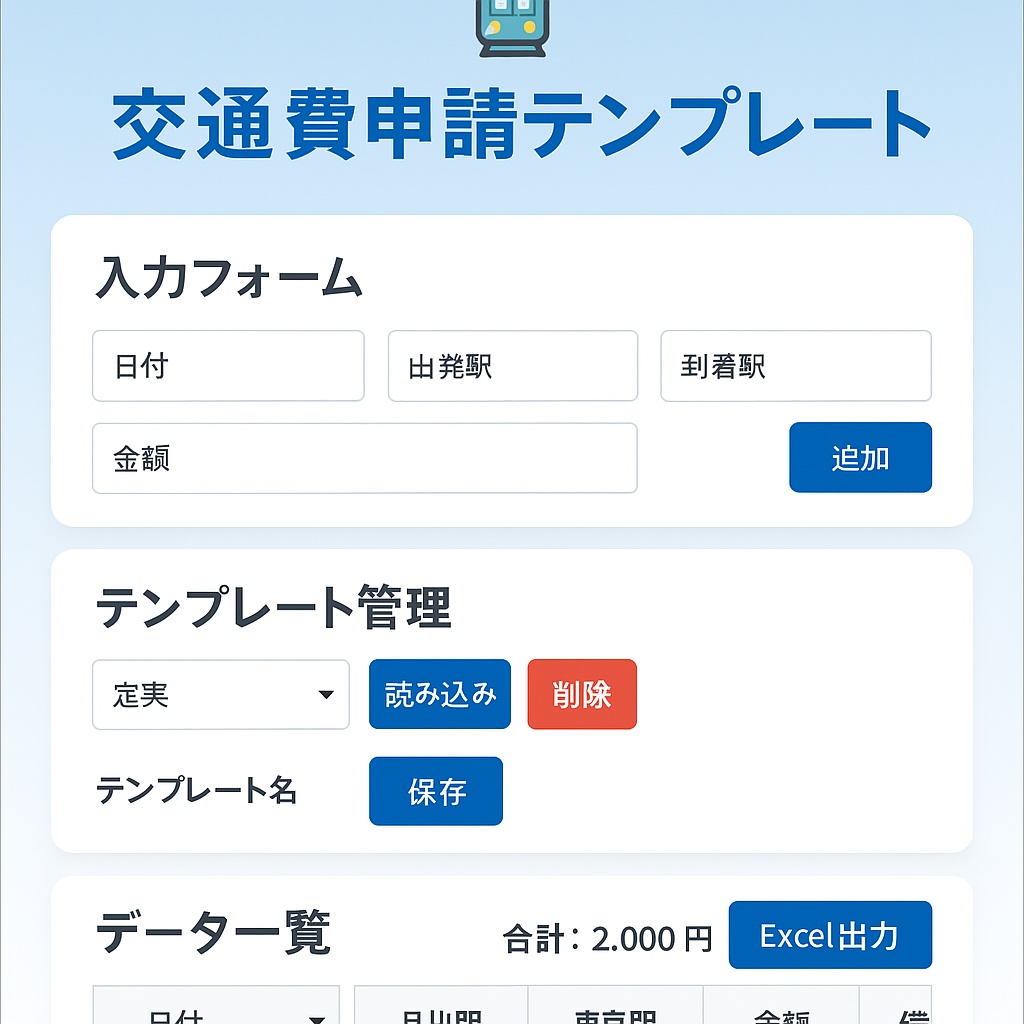 🚃 交通費申請テンプレート【Excel対応・Web入力支援ツール付き】