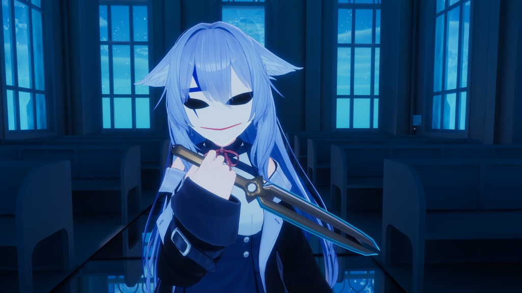 VRChat向け 黒の死神 コスプレ小道具 セット 桔梗ちゃん セットアップ済みプレハブ付き 仮面 ナイフ