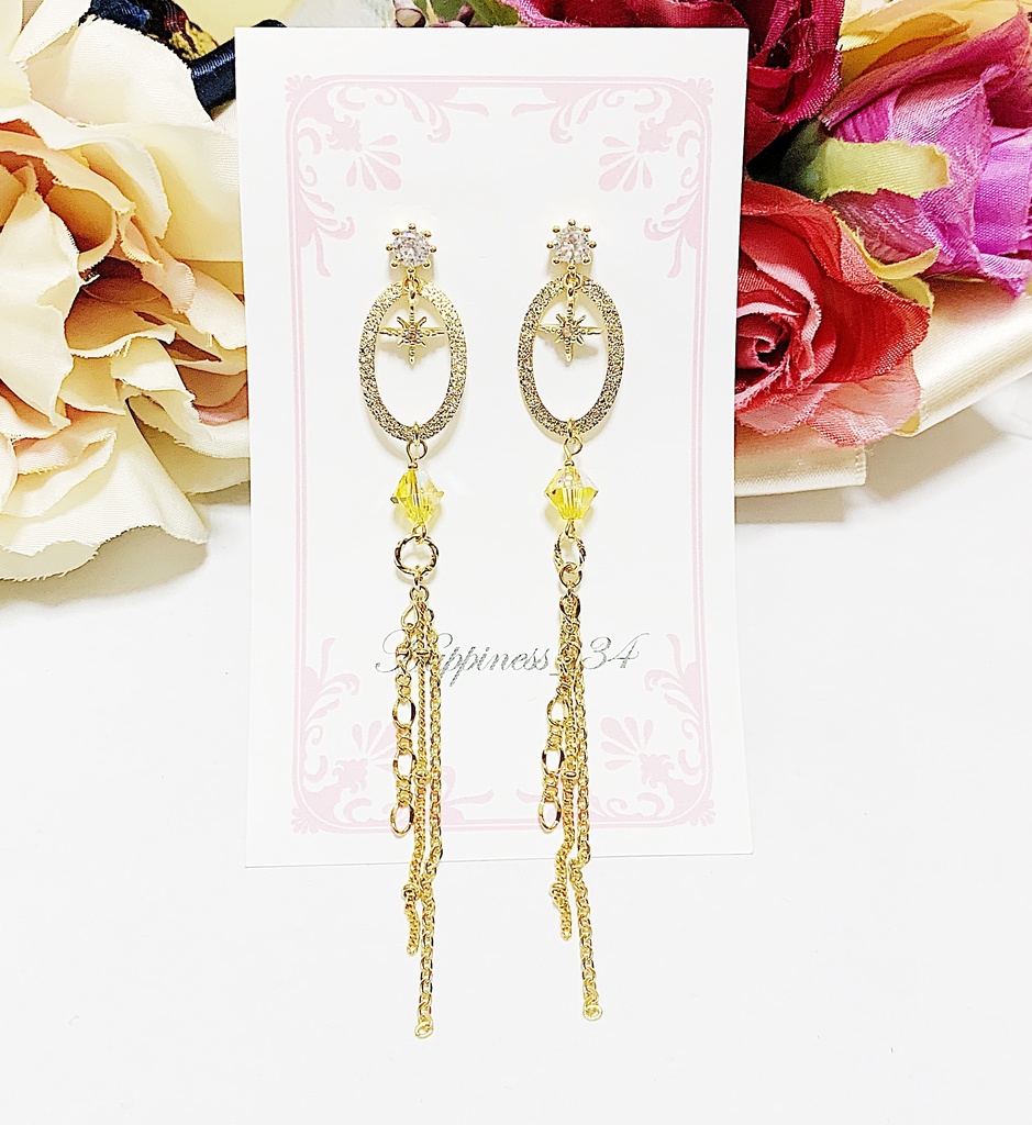 ｰCélesteｰトパーズサテン ロングチェーンピアス