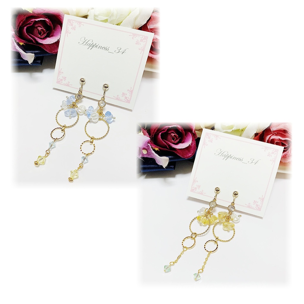 -Annette earrings-ライトブルー&イエロー 2種のイヤリング