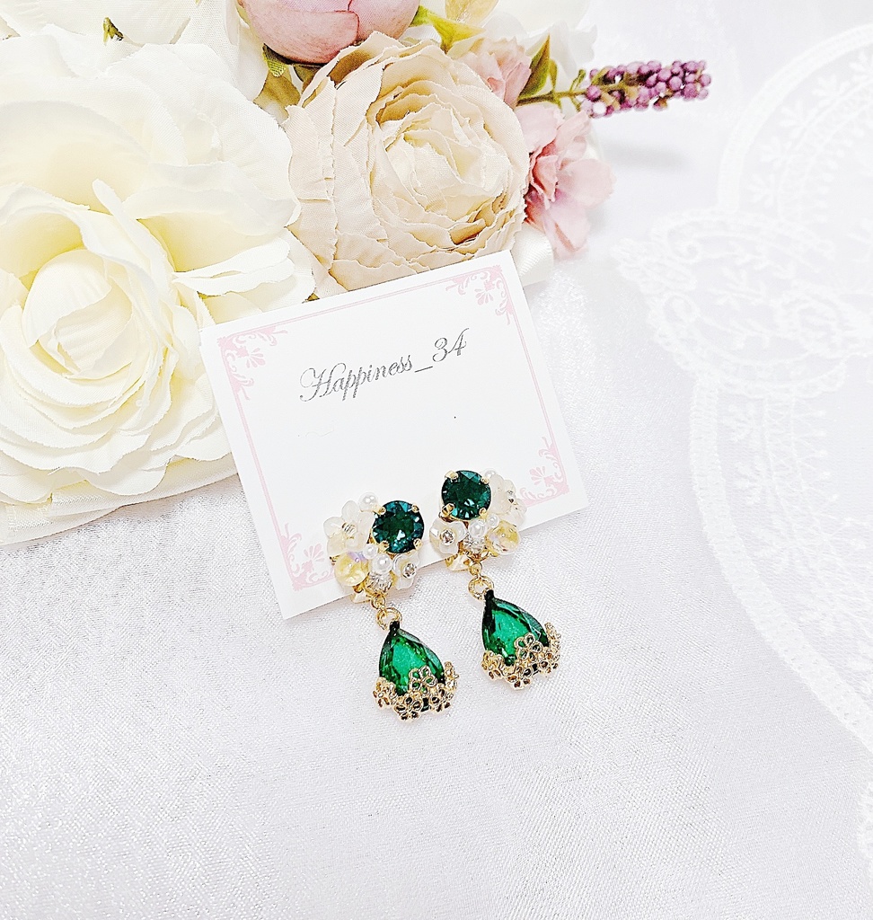 【SALE】emerald bouquet クリップタイプイヤリング