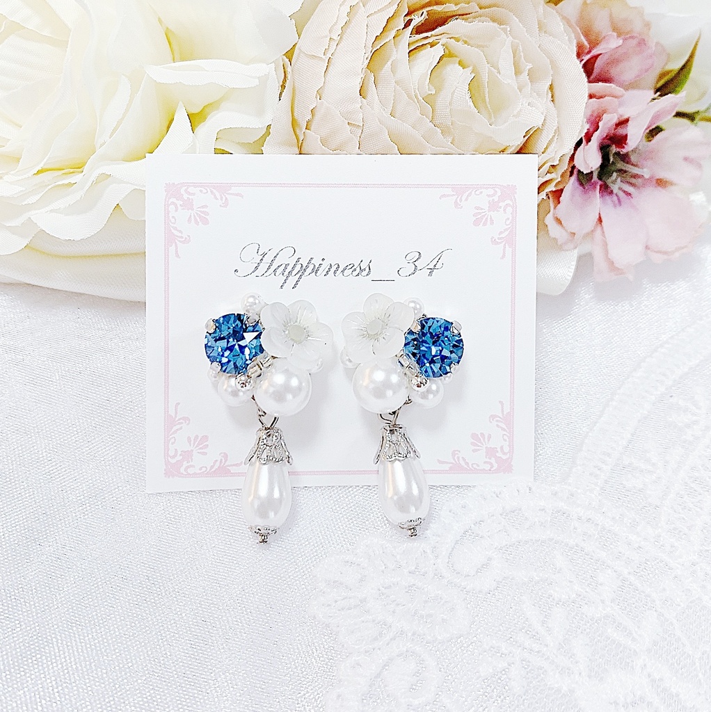 ーCosette ー【アイスブルー】ビジュークリップイヤリング