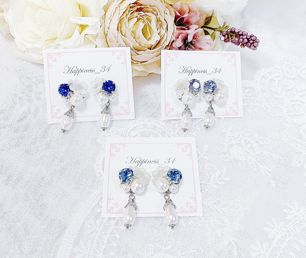 ーCosette ー【Lt.サファイア】ビジュークリップイヤリング