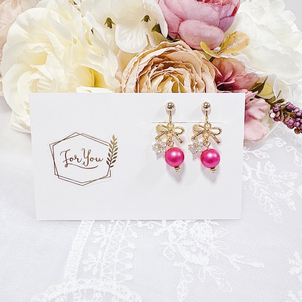 Lafontaineｰミニリボンイヤリング【マルベリーピンク】