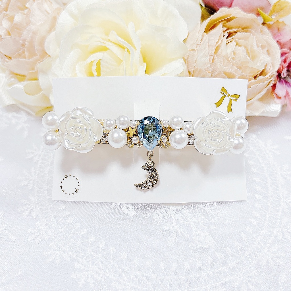 月夜の花束 ヘアバレッタ【Crystal Aquamarine 】