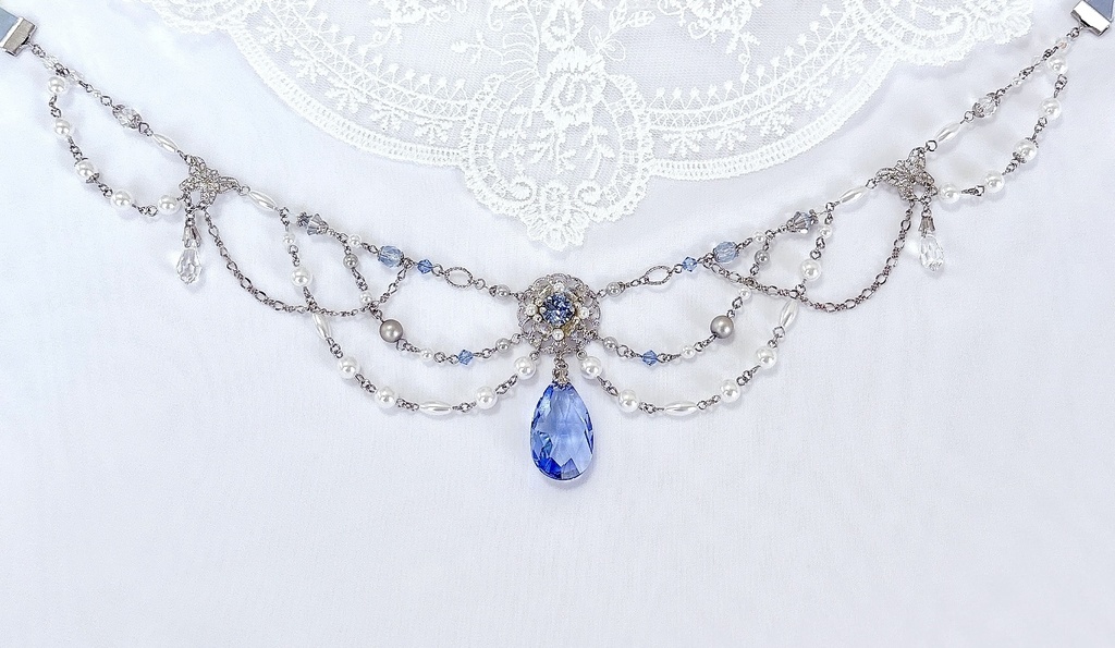 Lustre d'Azur【シャンデリア リボンネックレス】