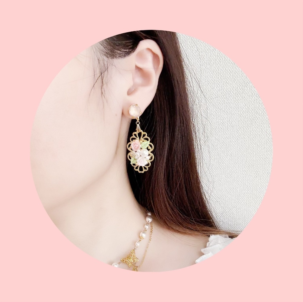 Roseraie de Poudre ミニローズイヤリング&ピアス【ピンク】