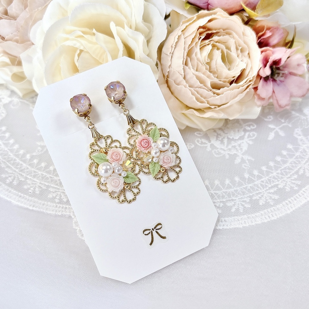 Roseraie de Poudre ミニローズイヤリング&ピアス【ピンク】