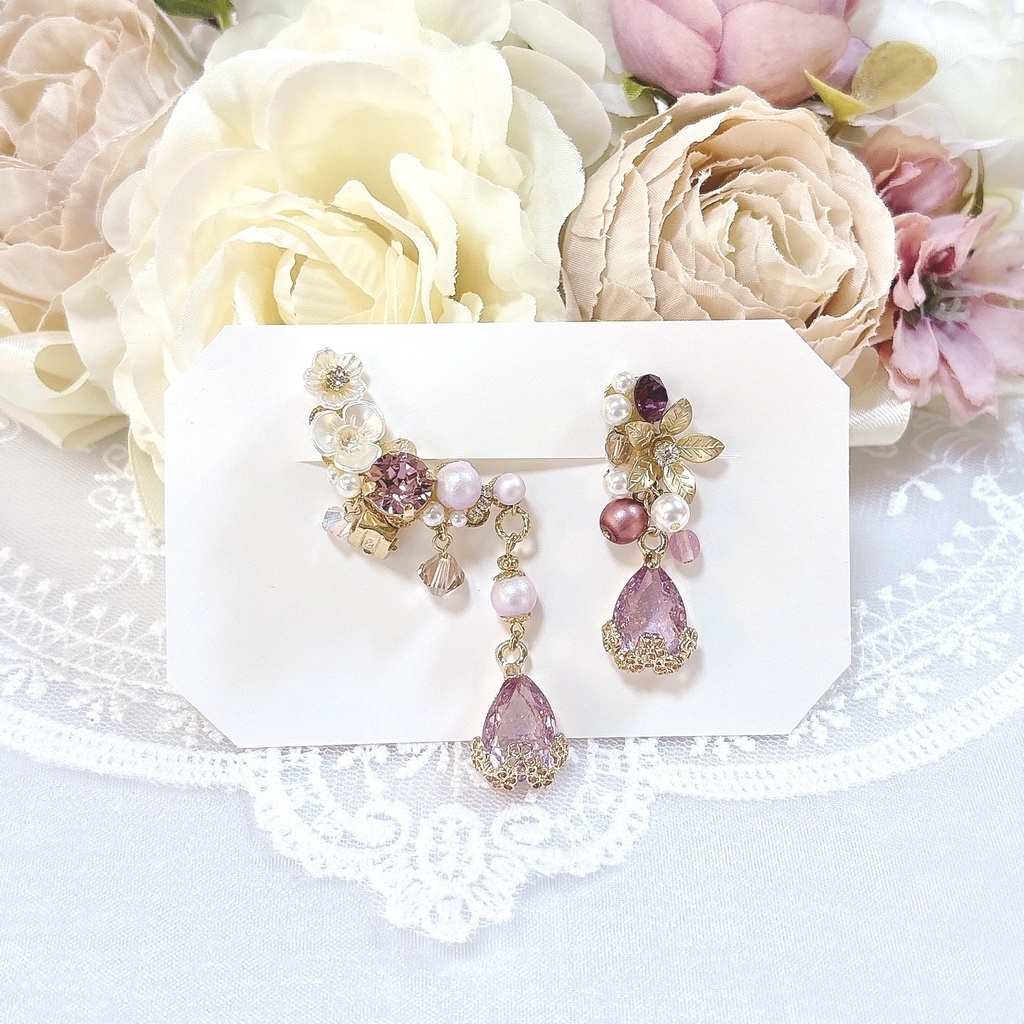 Jardin d’Améthyste et Rose イヤーカフセット
