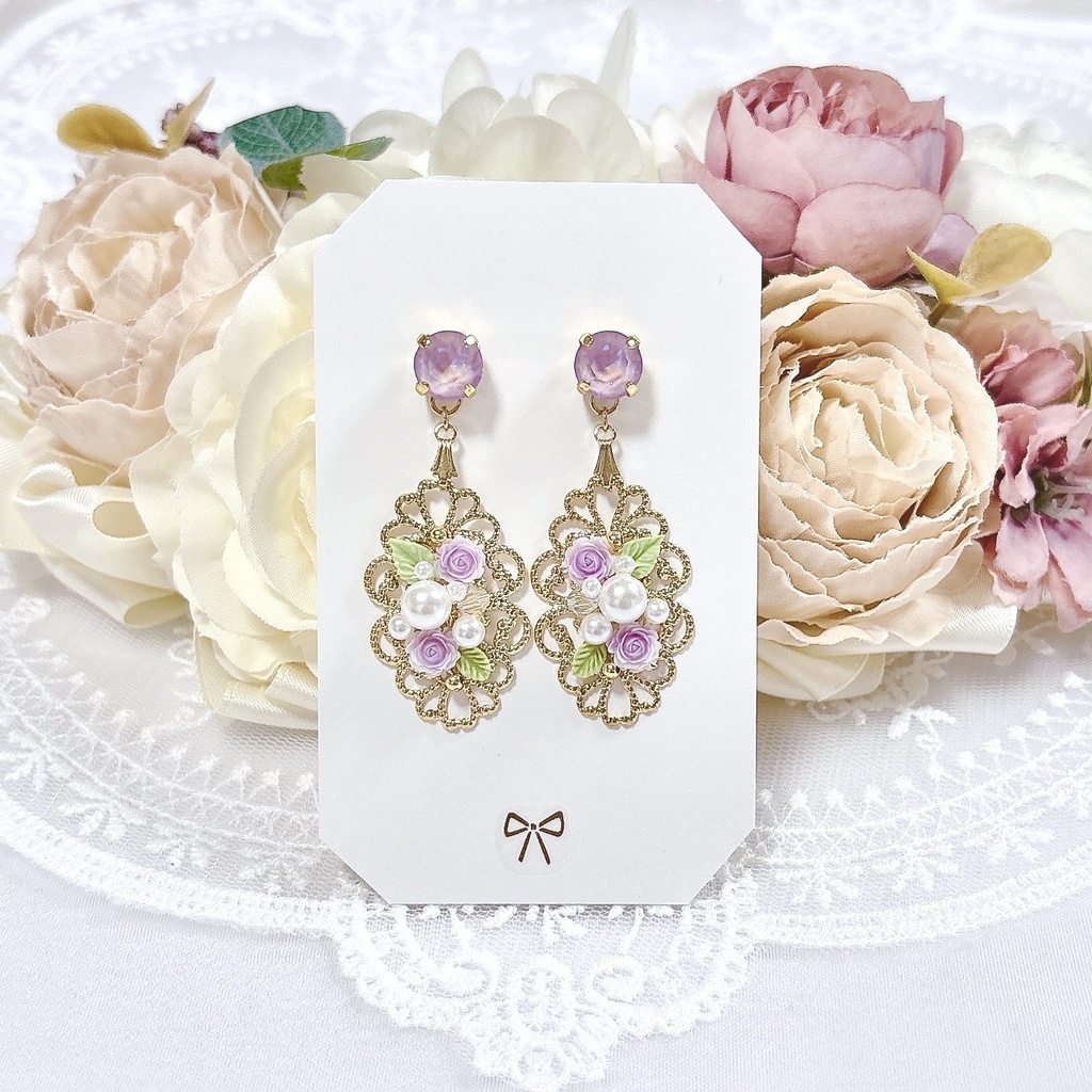 Roseraie de Poudre ミニローズイヤリング＆ピアス【ラベンダー】