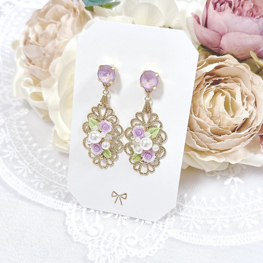 Roseraie de Poudre ミニローズイヤリング&ピアス【ラベンダー】