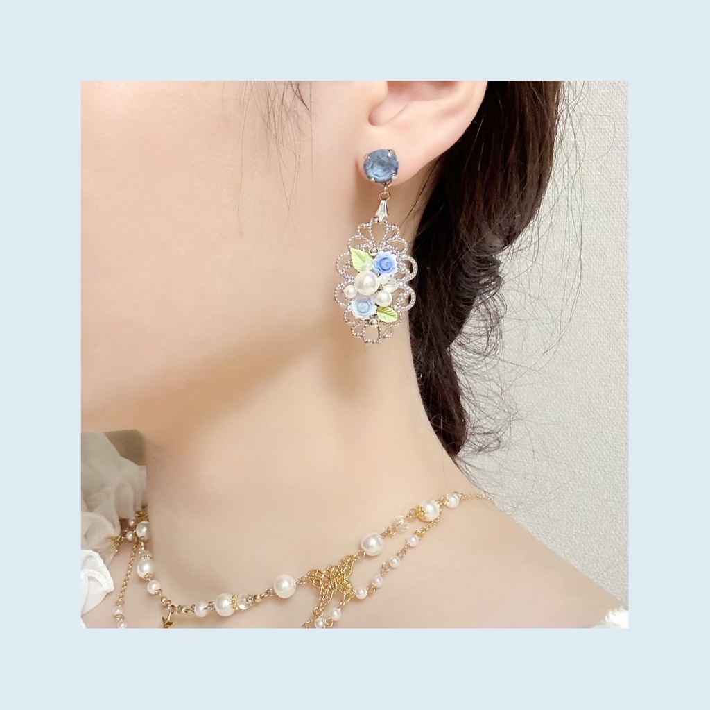 Roseraie de Poudre ミニローズイヤリング&ピアス【ヒヤシンスブルー】