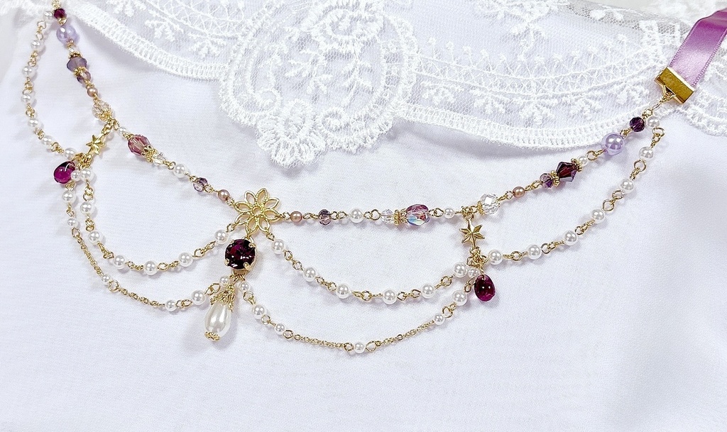 Le Baiser de Violette シャンデリアリボンネックレス【アメジスト】