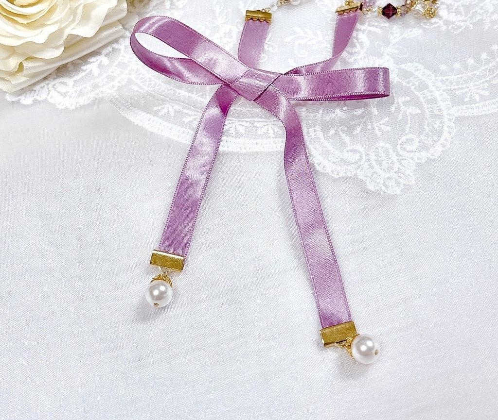 Le Baiser de Violette シャンデリアリボンネックレス【アメジスト】
