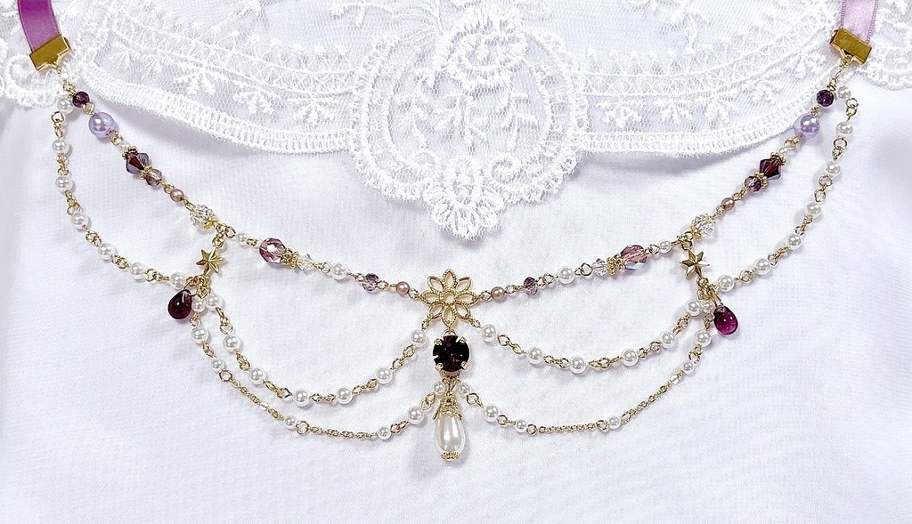 Le Baiser de Violette シャンデリアリボンネックレス【アメジスト】