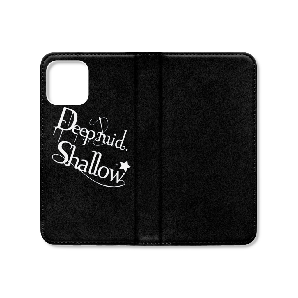 Deep mid. Shallow ロゴ入りiPhoneケース(手帳型ベルトなし・黒)