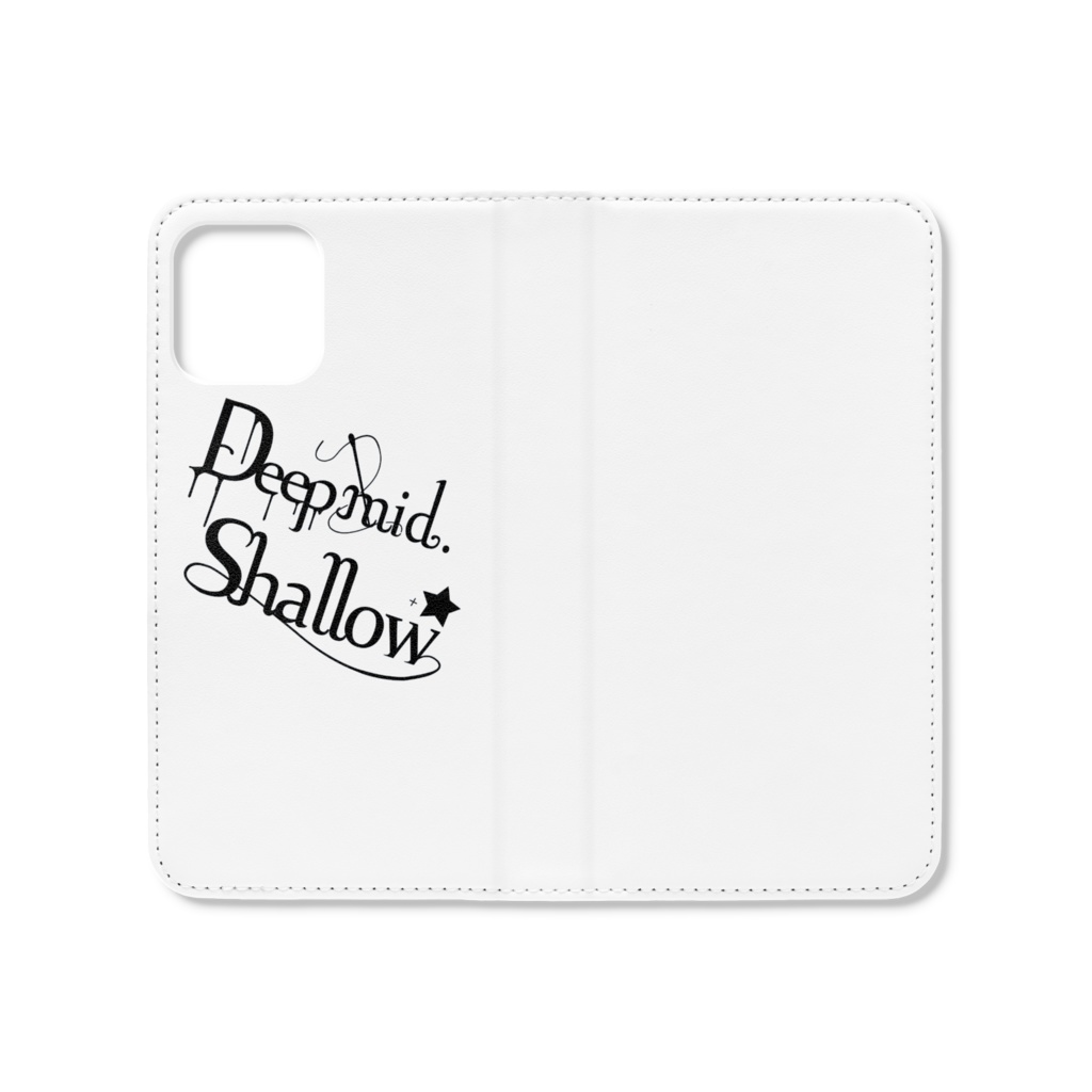 Deep mid. Shallow ロゴ入りiPhoneケース(手帳型ベルトなし・白)
