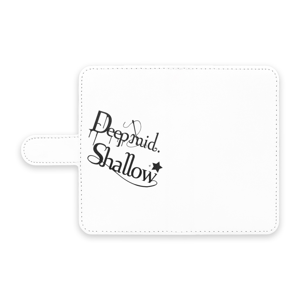 Deep mid. Shallow ロゴ入りAndroidケース(手帳型・白)