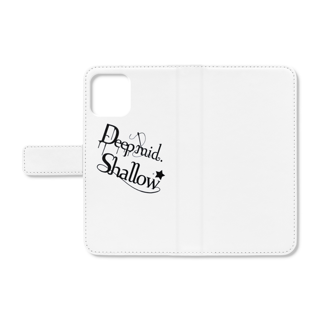 Deep mid. Shallow ロゴ入りiPhoneケース(手帳型・白)
