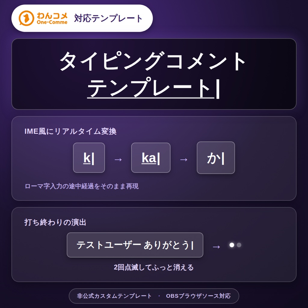 【わんコメ用】タイピングコメントテンプレート / コメントをIME風に1文字ずつ打つ