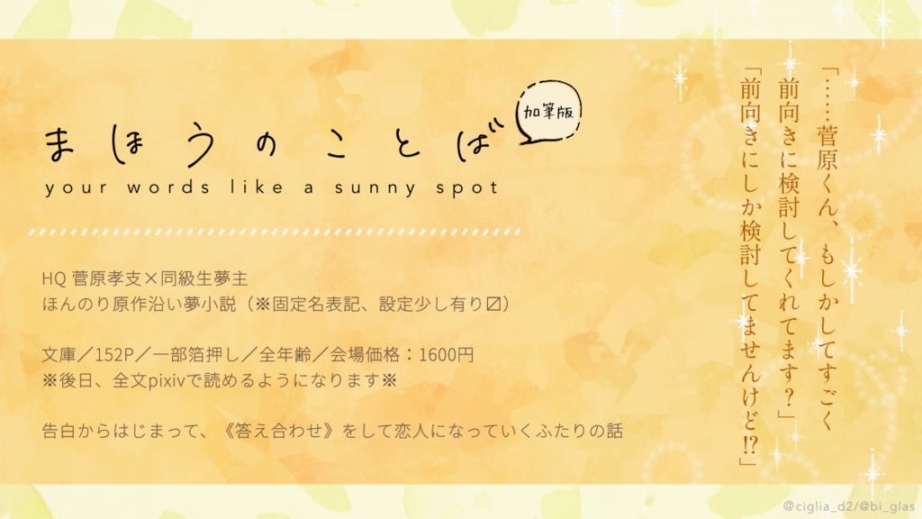 【加筆修正版】まほうのことば|HQ夢小説