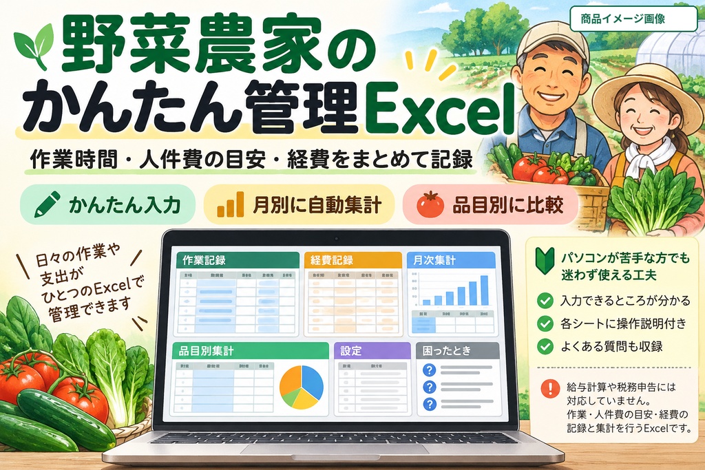 野菜農家のかんたん作業・人件費・経費管理Excel
