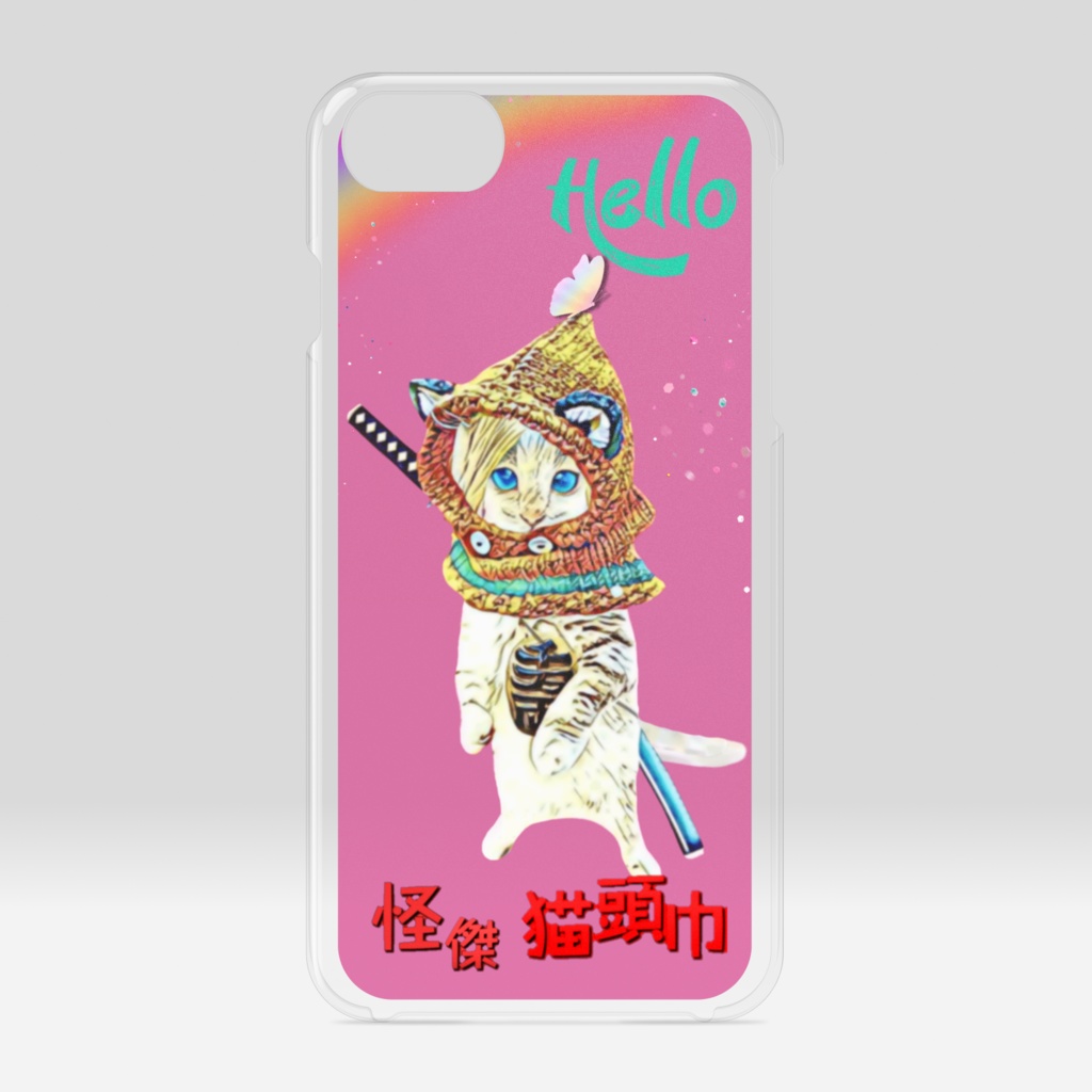 【クリアiPhoneケース 】怪傑 猫頭巾 レインボー